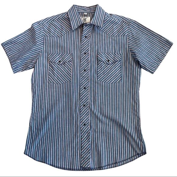 Corral West Ranchwear Blue Vertical Stripe Collard Snap Button Up Shirt Medium - Picture 1 of 7